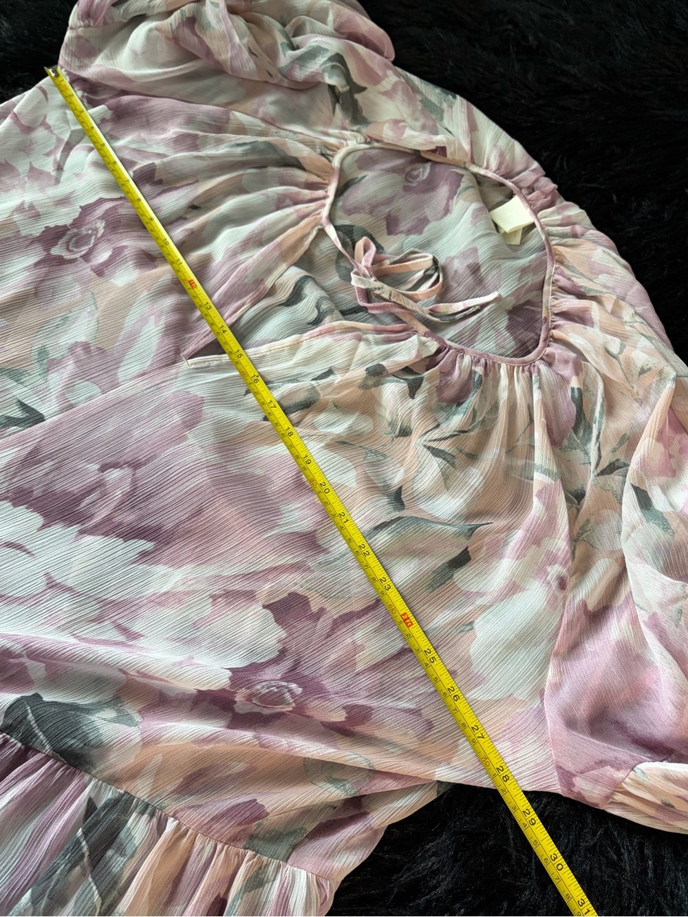 H&M Pink and Cream Floral Tiered Maxi Dress with Tie Neck - Picture 8 of 8